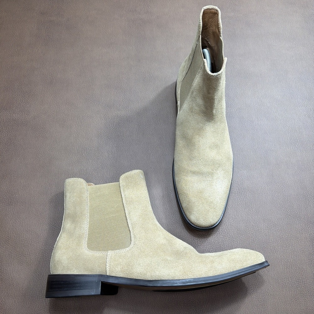 Saks Fifth Avenue "Adriano" Suede Chelsea Boots Mens 12 M Beige Tan Chukka MINT!